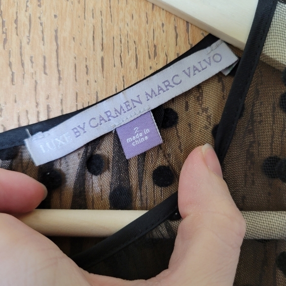 Luxe by Carmen Marc Valvo Swiss dot black & red floral sleeveless belted dress 2 - Picture 7 of 14